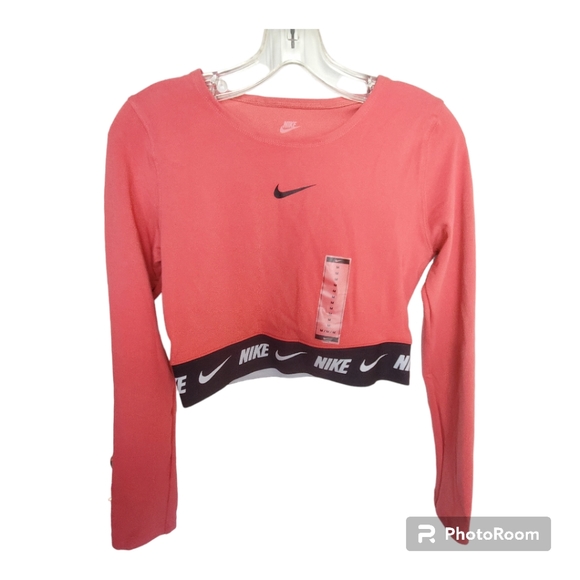 Nike Tops - Nike swoosh womens tape long sleeve crop top coral medium